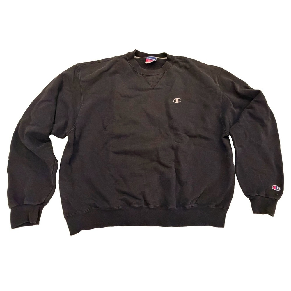 Vintage Y2K Champion Tonal Spellout Crewneck Sweatshirt Men's XL Black